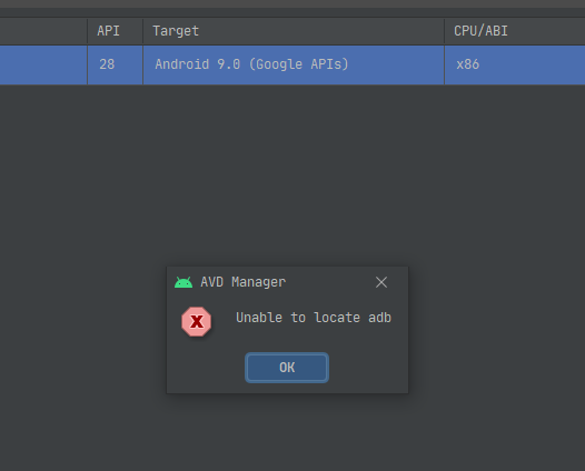 flutter unable to locate adb