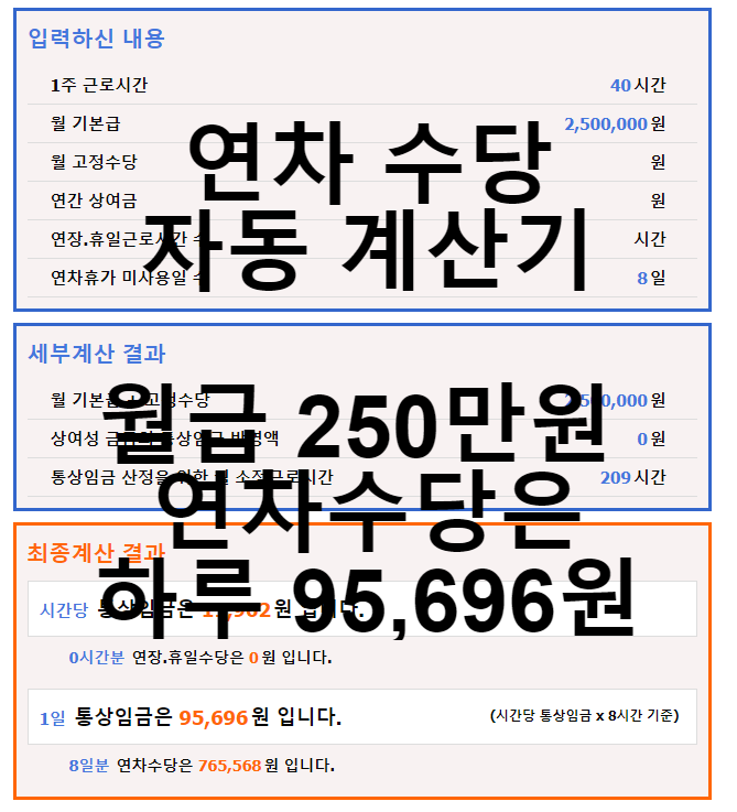 연차 수당 계산기 / 자동 계산 & 연차 일수