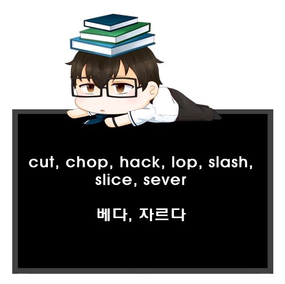 베다, 자르다 영어로. 동사 Cut, Chop, Hack, Lop, Slash, Slice, Sever 차이.