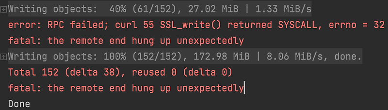Git - Error] Rpc Failed; Curl 92 Http/2 Stream 0 Was Not Closed Cleanly:  Cancel (Err 8)