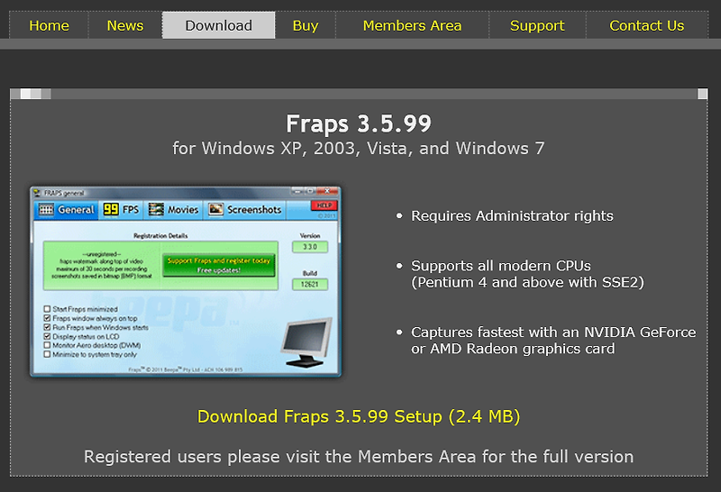 게임 프레임 확인 프로그램  Fraps 3.5.99