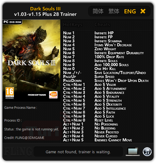 JaturiTube :: [트레이너] 다크소울3 - Dark Souls 3 v1.03~v1.15 +28 Trainer by FLiNG