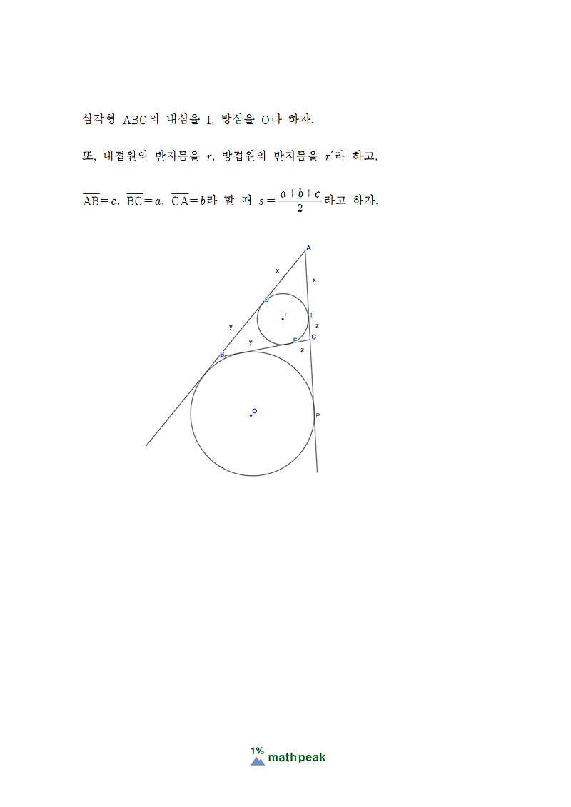 내심과 방심을 이용한 헤론의 공식 증명