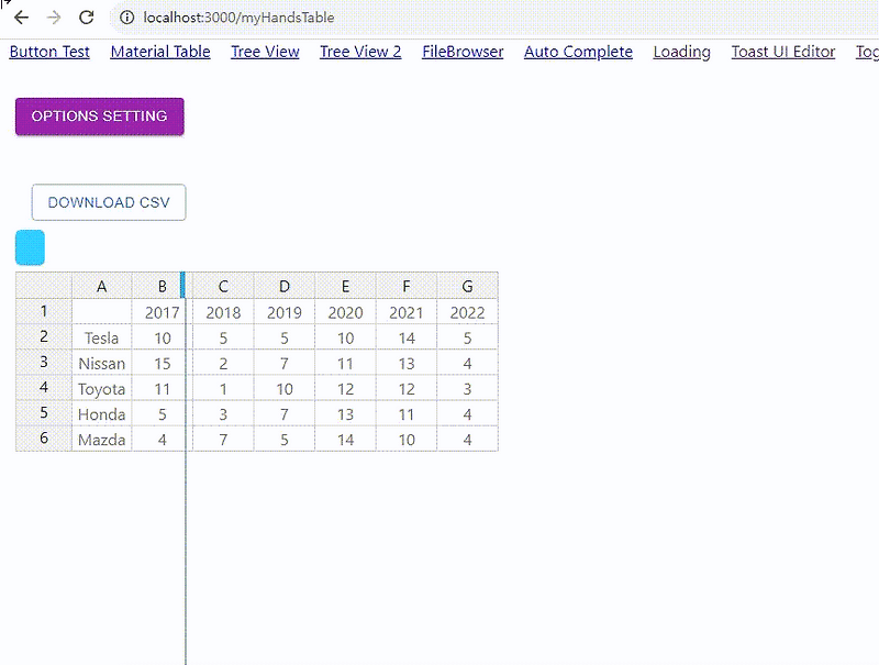 리액트 Handsontable Column Width, Row Height 로컬 스토리지에 저장하기