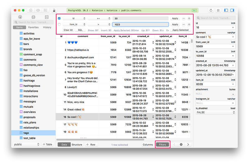 tableplus mongodb query