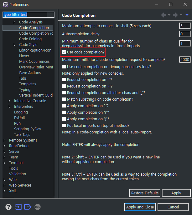[eclipse] disable code completion and used Hotkey on eclipse(Ctrl