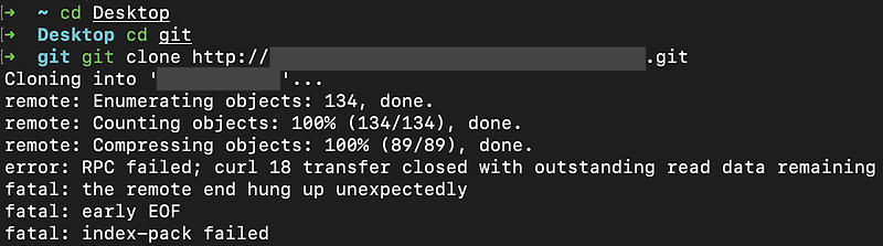 RPC failed curl 18 transfer closed with outstanding read data