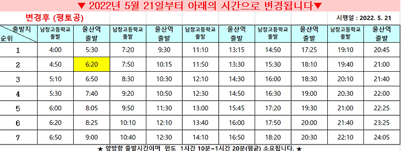 울산 5004번 리무진 버스 시간표 요금 배차간격 노선 Srt Ktx울산역⇔남창고등학교 정보.