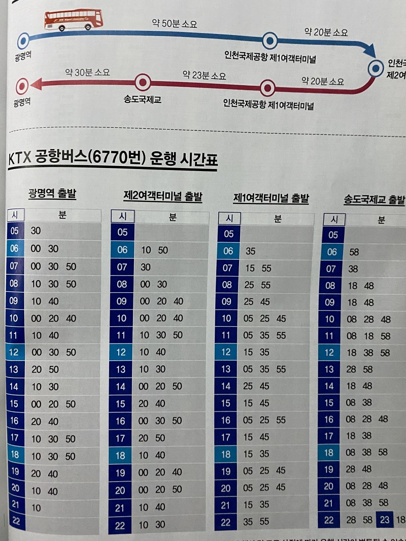 광명역 KTX 공항버스 6770번 운행 시간표 첫차시간 막차시간 공항까지 소요시간