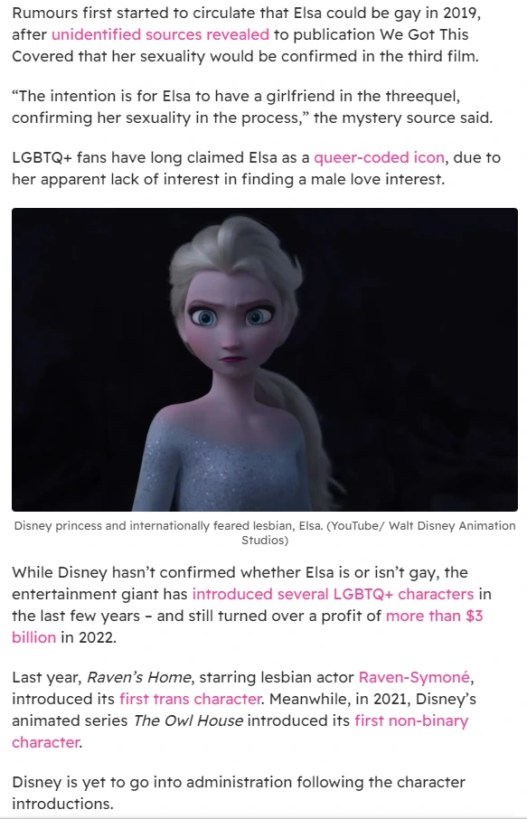 월트디즈니 겨울왕국 3 스토리 유출 Walt Disney's Frozen Elsa is Gay Lesbian Queer 백과사진첩