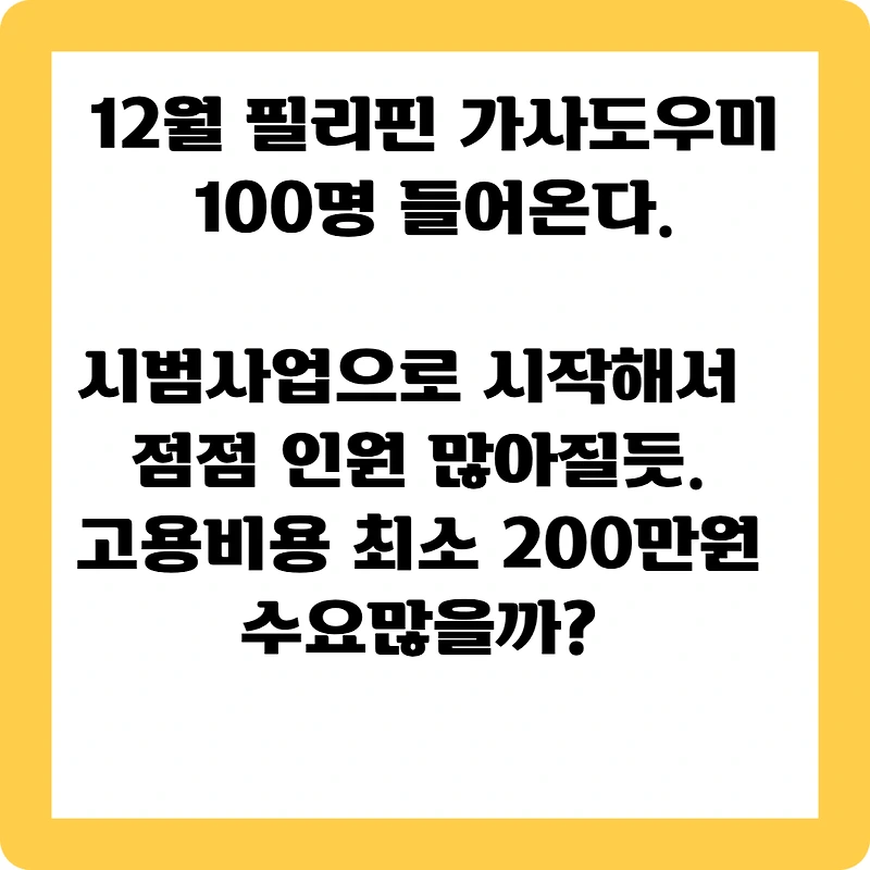 12월 필리핀 가사도우미 100명 온다...고용비용 최소 200만원, 수요 많을까?