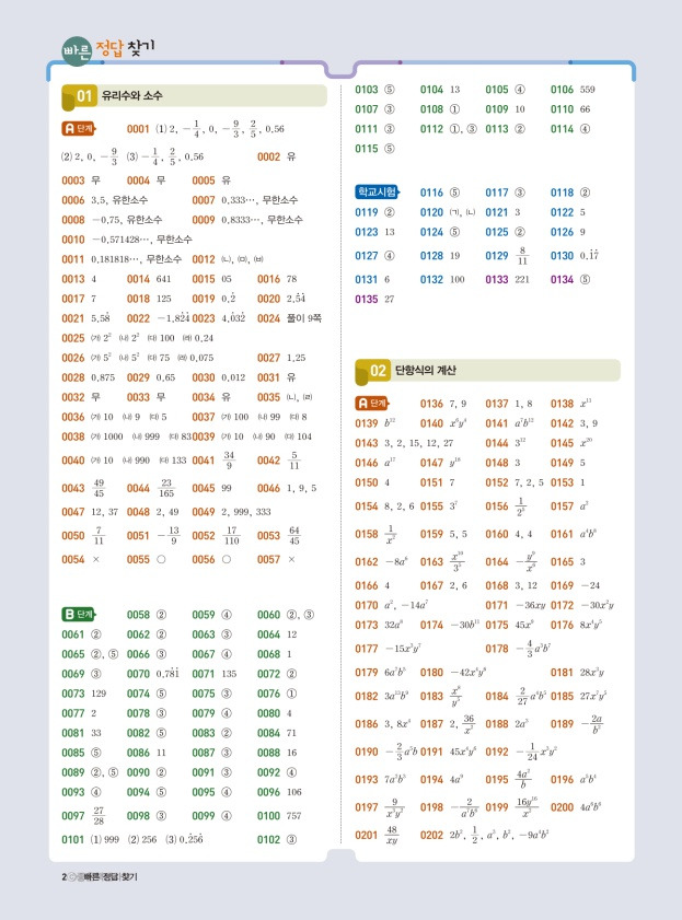 라이트쎈 수학 중2 상 답지(2021)