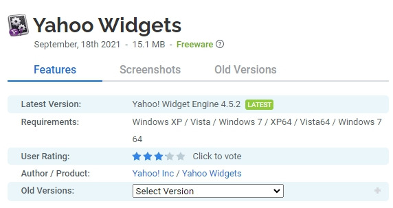 Yahoo Widgets 무료 다운로드