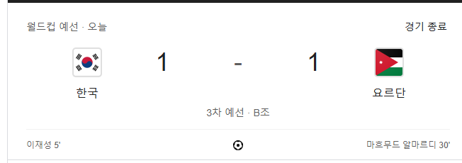 3월 20일 월드컵 예선 요르단전 경기 결과 / 축구 결과 / 경우의수