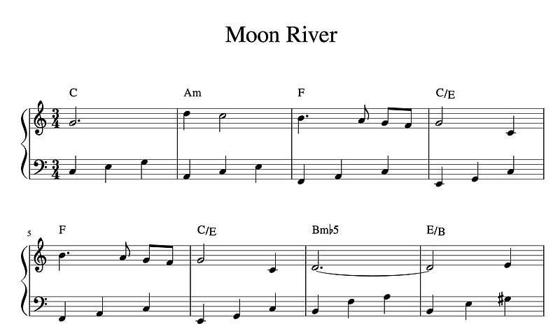 [무료악보공유] Moon River  | Easy ver. |  쉬운 피아노 악보  | 양손악보  | 문리버악보 :: ᴍʏ ᴅᴀɪʟʏ ʟɪғᴇ!