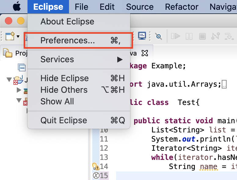 where is preferences in eclipse on mac