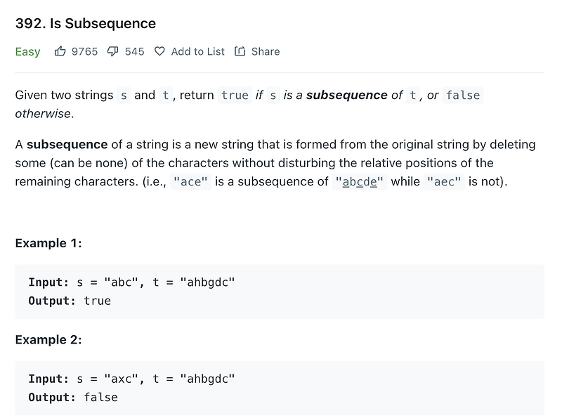 392. Is Subsequence (Javascript)