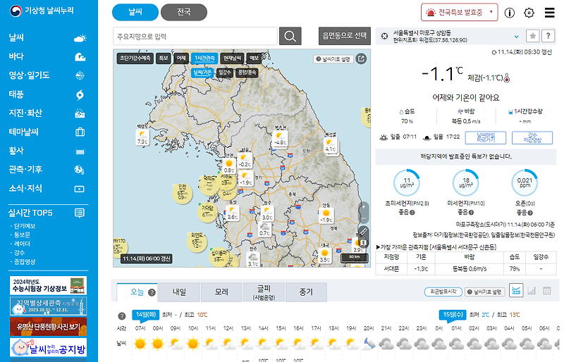 대입 수능날 고사장 날씨 확인하기 날씨, 온도, 강수량, 기상청 날씨 누리