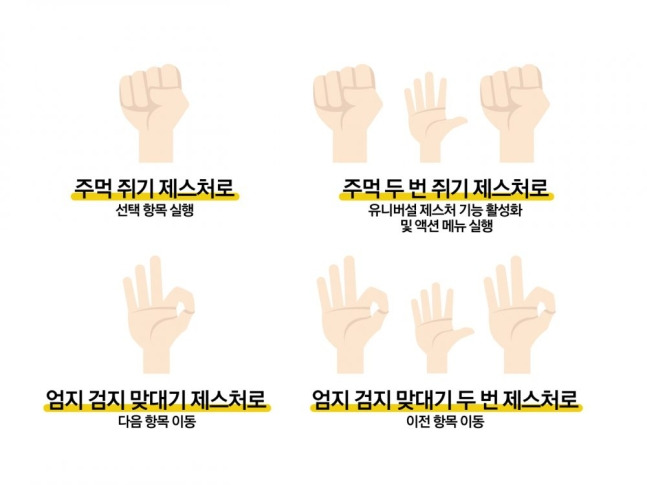 갤럭시워치 터치없이 손동작으로 동작한다. 유니버설 제스처