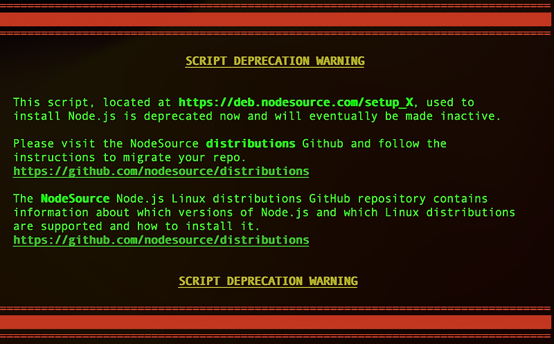 [Node.js] Ubuntu 에서 node 설치시 SCRIPT DEPRECATION WARNING 발생할때