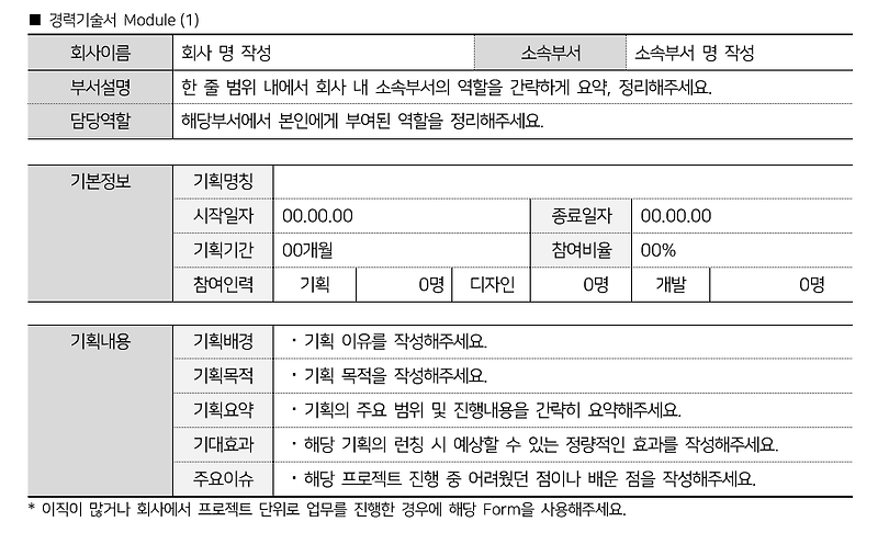 기획자를 위한 이력서 템플릿(V1.0) 공유합니다.