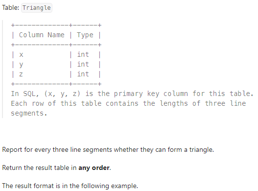 SQL 예제(Triangle Judgement)