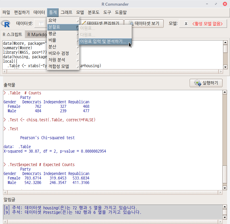 3. Enter and analyze two-way table... :: Rcmdr.kr: An R Commander User ...