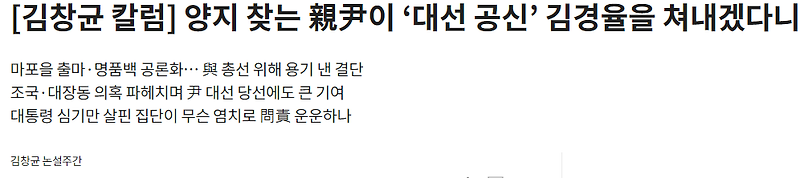 윤석열 대선 공신 <b>김경율</b> 옹호 칼럼은 주가조작 김건희 특검... 