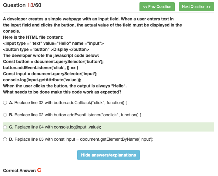 (13/60) A developer creates a simple webpage with an input field. When ...