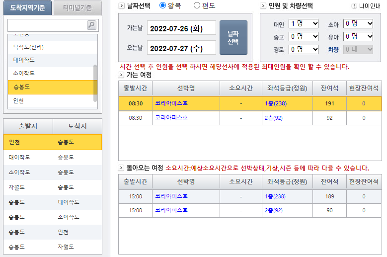 승봉도 배편 정보[운임요금, 배 시간표, 차량 선적 비용, 예약방법]