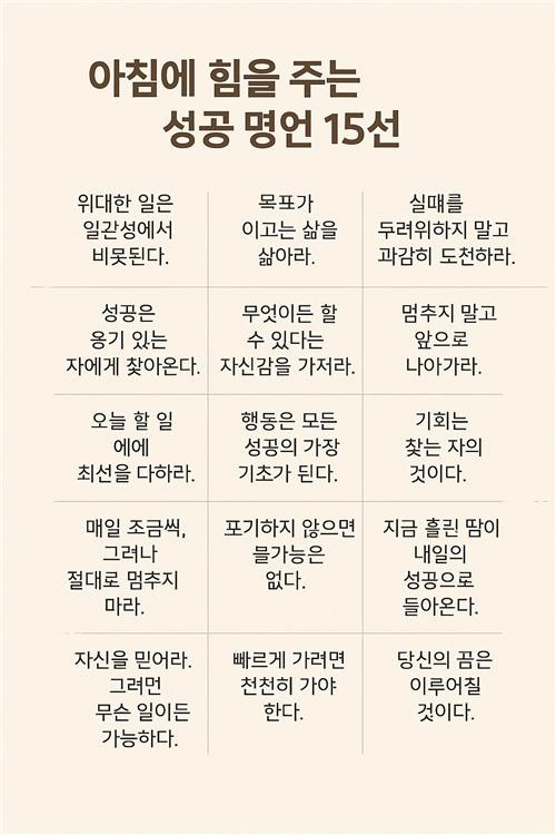 아침에 힘을 주는 성공 명언 15선