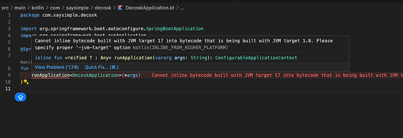 [Spring Boot] Cannot inline bytecode built with JVM target 17 into ...