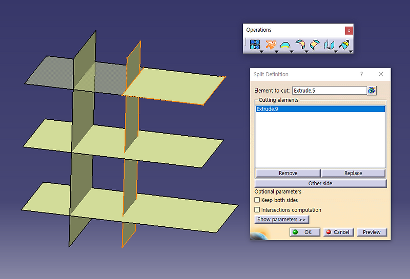 5월 30일 화요일 CATIA (Operations : Split / Trim / Join / Curves Smooth ...