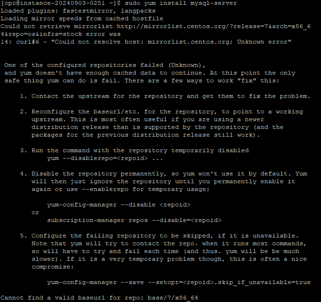 Cannot find a valid baseurl for repo base 7 x86 64 