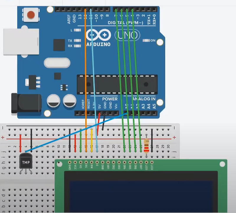 [아두이노 중급 강좌] 3강. LCD에 온도센서 값 출력하기  | 팅커캐드