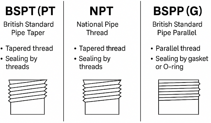 헷갈리기 쉬운 나사산 규격 핵심 정리: BSPT(PT), NPT, BSPP(G)
