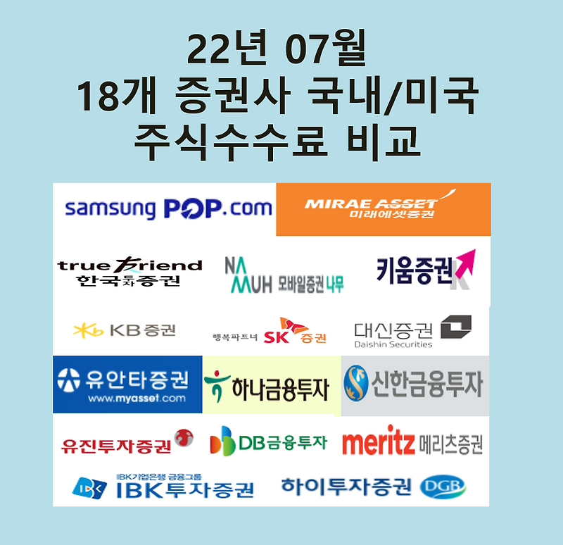22년 07월, 18개 증권사 국내/미국 주식수수료&이벤트 비교