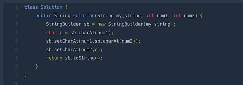 인덱스 바꾸기/ setCharAt / 프로그래머스/ 코딩테스트/자바