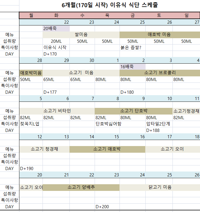 [6개월 이유식 시작] 초기이유식 식단