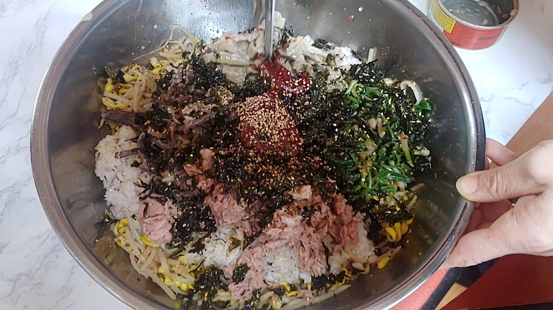 참치 산나물 비빔밥  만드는법 만들기 레시피 산채 나물 양념장