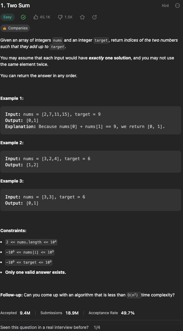 Leet code 1 two sum