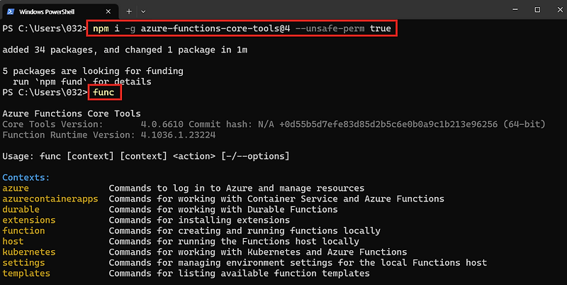 [클라우드 컴퓨팅] [Azure 실습10] Azure Functions Core Tools