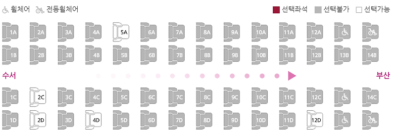 SRT 좌석 배치도 : 수서 ~ 부산 각 호별 배치 정보 :: 제주도 렌트카
