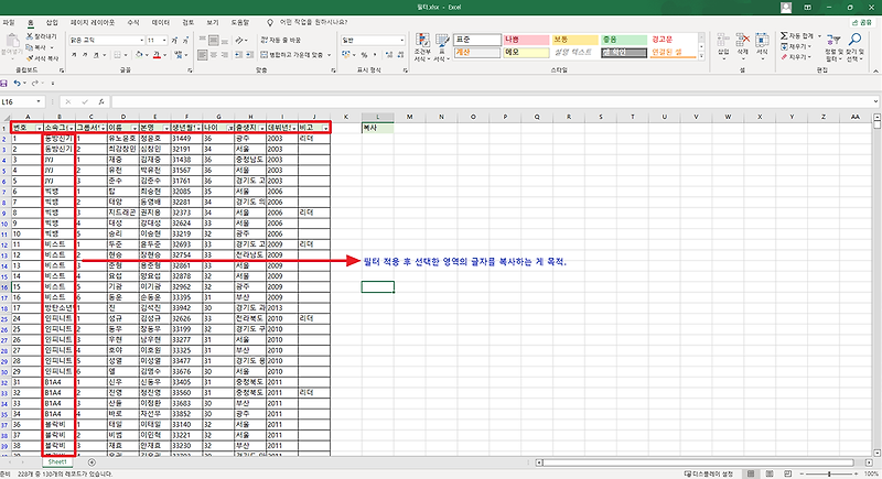 엑셀 필터 적용 후 복사 붙여넣기가 안될때 :: 소스