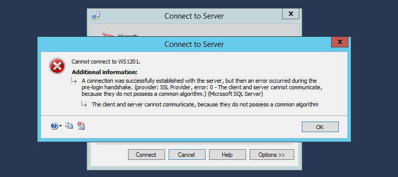 MS SQL SSMS "(provider: SSL Provider, ..~.. Do not possess a common ...