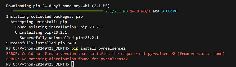 could not find a version that satisfies the requirement pyrealsense2 ...