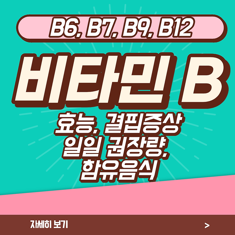 비타민 B  (B6, B7, B9, B12) 효능, 일일 권장량, 함유음식 알아보기