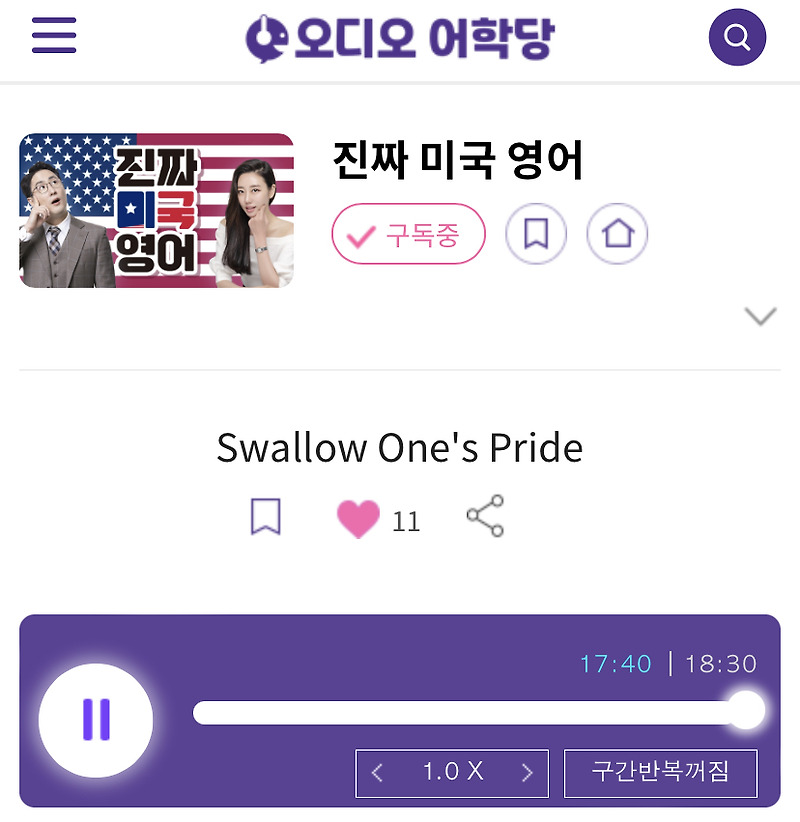 24.02.06.화 진짜 미국 영어 Swallow One’s Pride 자존심을 굽히고 겸손하게 행동하다 be the