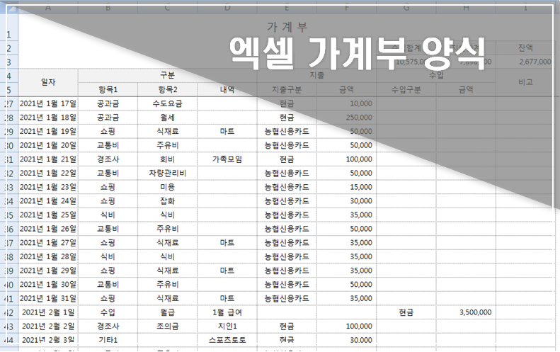 가계부 양식 엑셀로 우리 집 수입 지출을 관리해보세요.