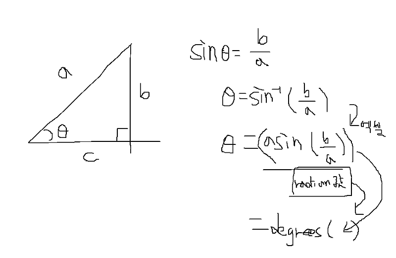 엑셀에서 삼각함수 이용 ,길이로 각도 구하기